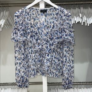 Majorelle Size Small Blue and White Floral Ruffle Blouse